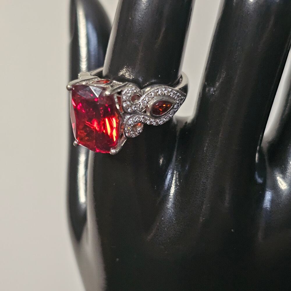 Bella Luce 4.45ctw Cushion Cut Lab Ruby Marquise Accents Halo Statement 925 Sz 9